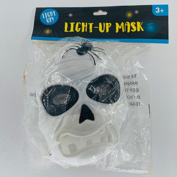 Light Up Kids Face Mask Children Halloween White Black Skull Front Battery - Picture 4 of 4